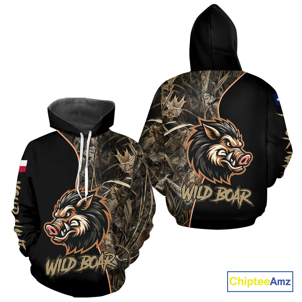 Custom Brown Camo with TX Flag Boar Hunting Shirts, Boar Hunting Clothes, Hunting Gifts