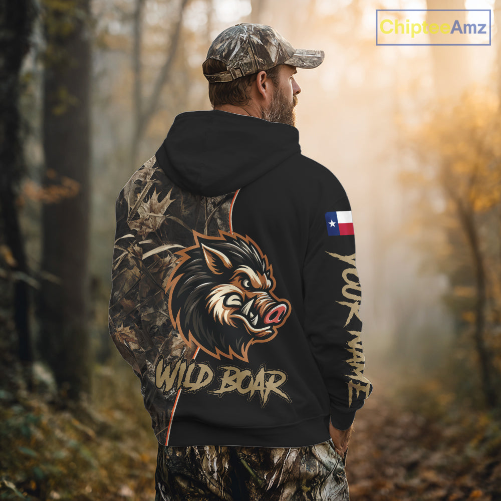 Custom Brown Camo with TX Flag Boar Hunting Shirts, Boar Hunting Clothes, Hunting Gifts
