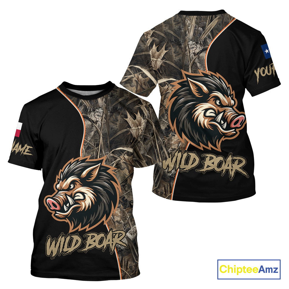 Custom Brown Camo with TX Flag Boar Hunting Shirts, Boar Hunting Clothes, Hunting Gifts