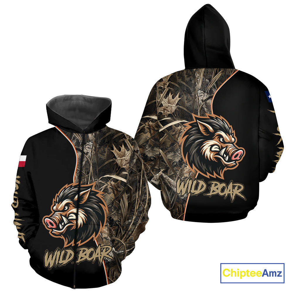 Custom Brown Camo with TX Flag Boar Hunting Shirts, Boar Hunting Clothes, Hunting Gifts