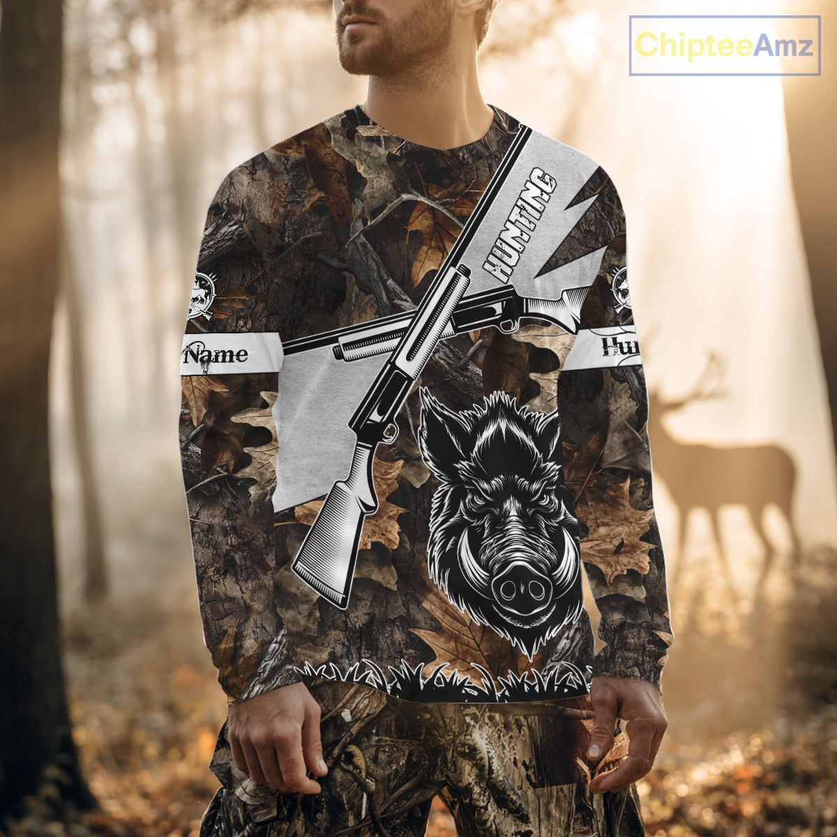 Wild Boar Hunting Rifle Vector 3D Printed Custom Name Shirts, Boar Hunting Clothing, Hunting Gifts