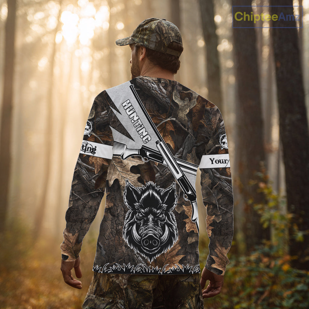 Wild Boar Hunting Rifle Vector 3D Printed Custom Name Shirts, Boar Hunting Clothing, Hunting Gifts