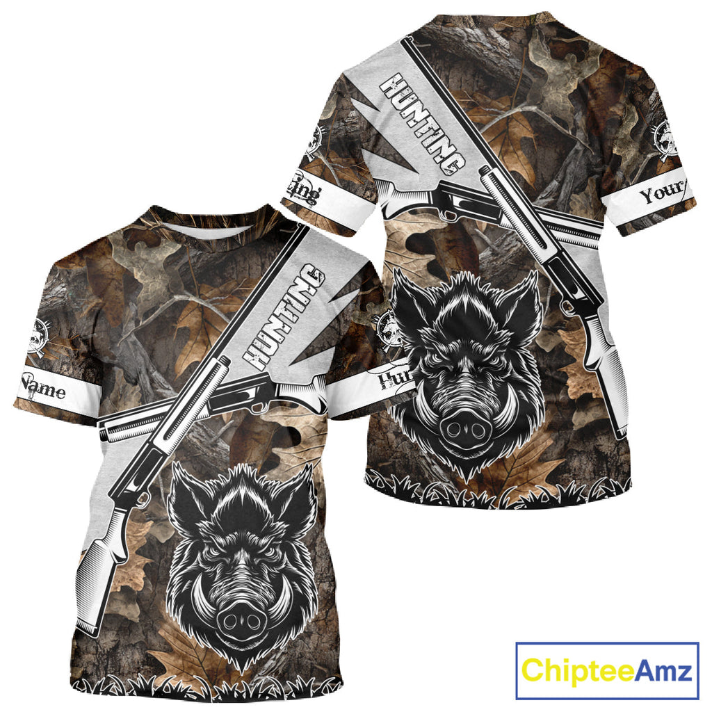 Wild Boar Hunting Rifle Vector 3D Printed Custom Name Shirts, Boar Hunting Clothing, Hunting Gifts