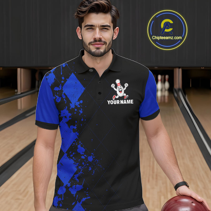 Blue Argyle Pattern Bowling Shirts Custom Bowling Team Jerseys Bowler Outfits