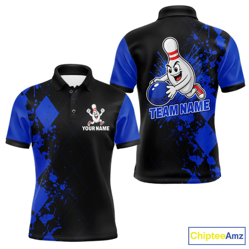 Blue Argyle Pattern Bowling Shirts Custom Bowling Team Jerseys Bowler Outfits