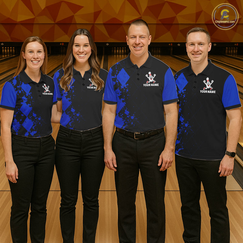 Blue Argyle Pattern Bowling Shirts Custom Bowling Team Jerseys Bowler Outfits