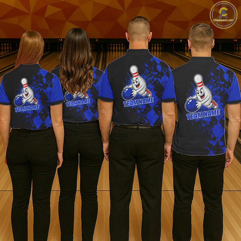 Blue Argyle Pattern Bowling Shirts Custom Bowling Team Jerseys Bowler Outfits