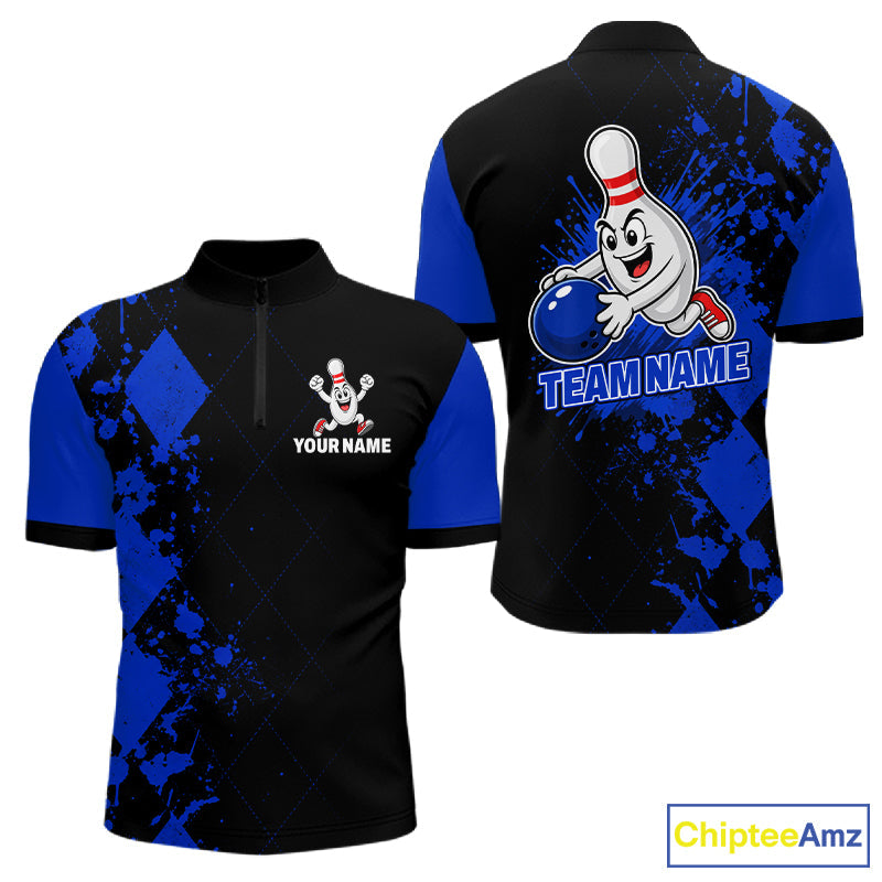 Blue Argyle Pattern Bowling Shirts Custom Bowling Team Jerseys Bowler Outfits