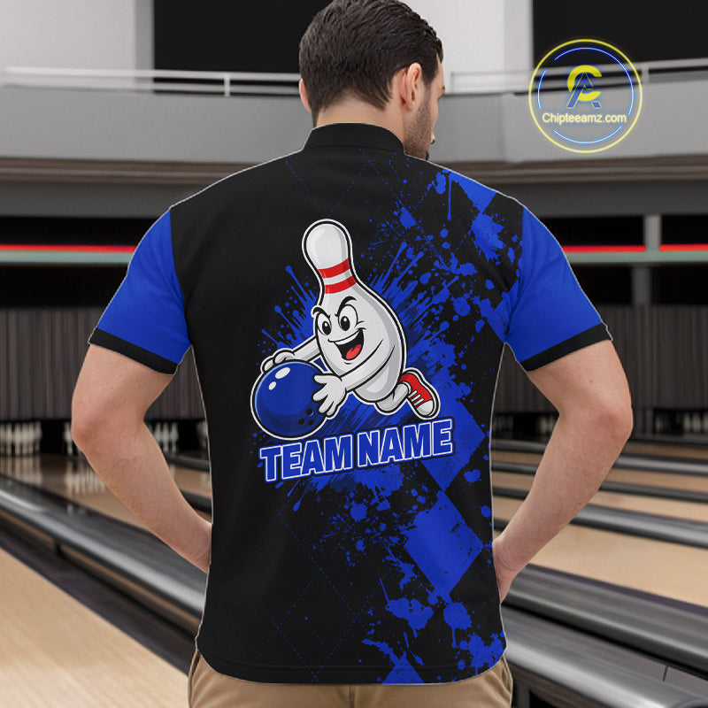 Blue Argyle Pattern Bowling Shirts Custom Bowling Team Jerseys Bowler Outfits