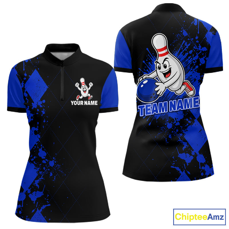 Blue Argyle Pattern Bowling Shirts Custom Bowling Team Jerseys Bowler Outfits