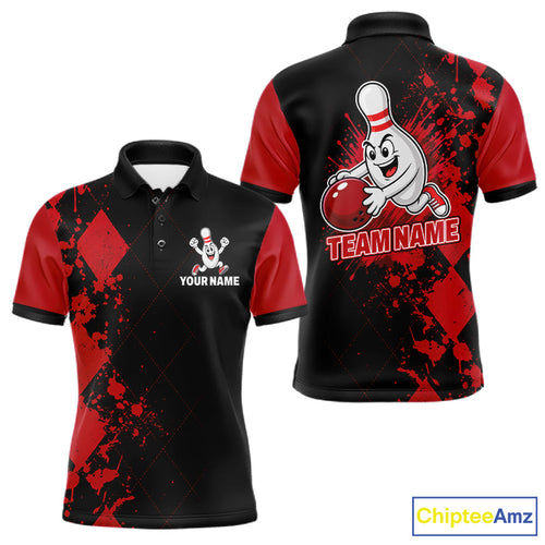 Red Argyle Pattern Bowling Shirts Custom Bowling Team Jerseys Bowler Outfits
