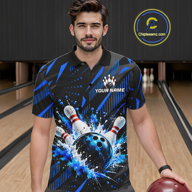 Personalized Blue Bowling Shirts Custom Bowling Team Jersey Quarter-Zip Bowling Shirts