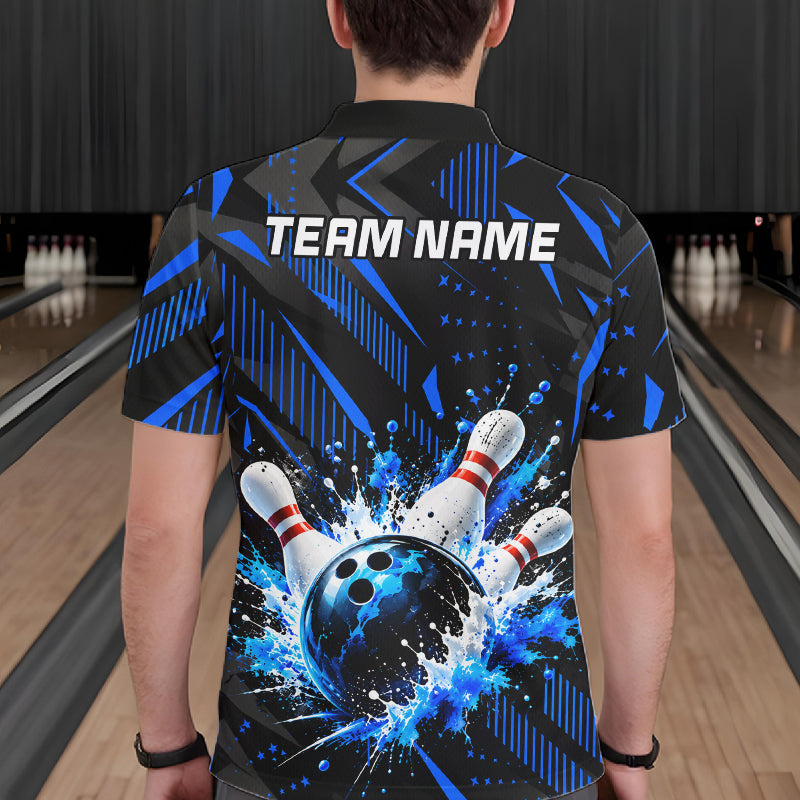 Personalized Blue Bowling Shirts Custom Bowling Team Jersey Quarter-Zip Bowling Shirts