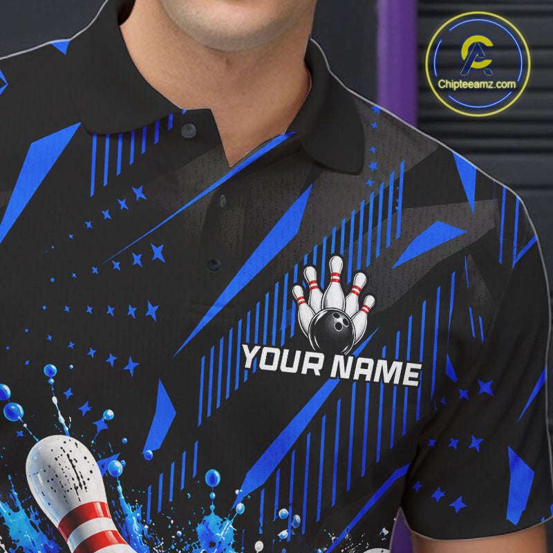 Personalized Blue Bowling Shirts Custom Bowling Team Jersey Quarter-Zip Bowling Shirts