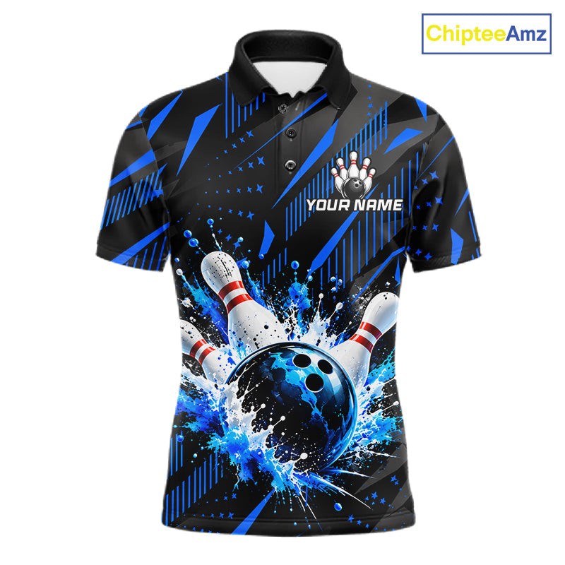 Personalized Blue Bowling Shirts Custom Bowling Team Jersey Quarter-Zip Bowling Shirts