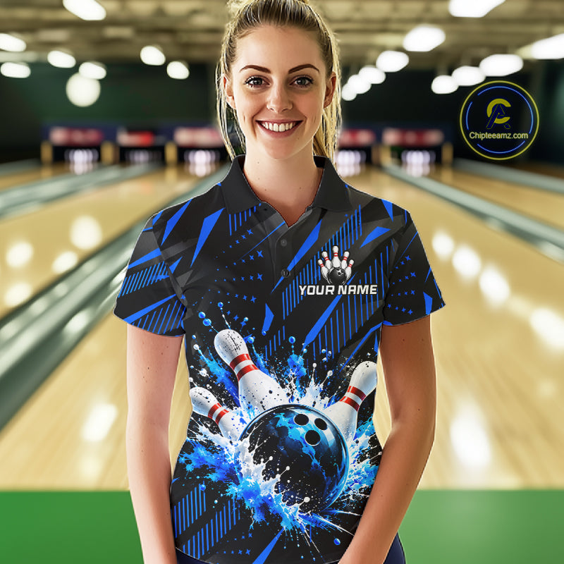 Personalized Blue Bowling Shirts Custom Bowling Team Jersey Quarter-Zip Bowling Shirts