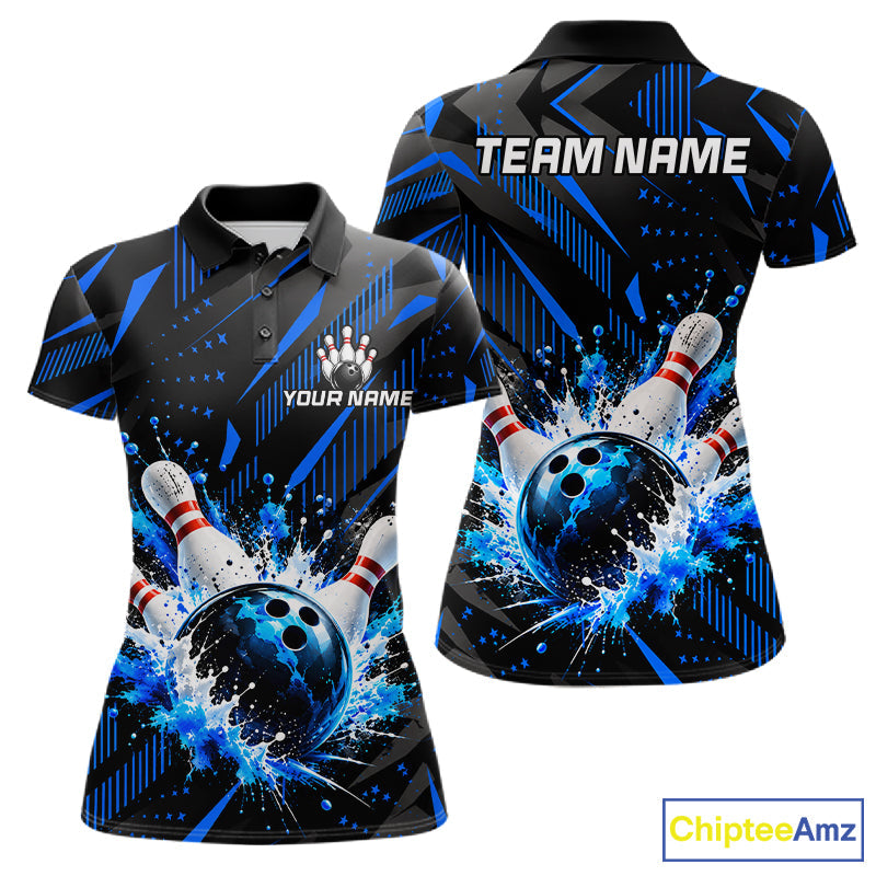 Personalized Blue Bowling Shirts Custom Bowling Team Jersey Quarter-Zip Bowling Shirts