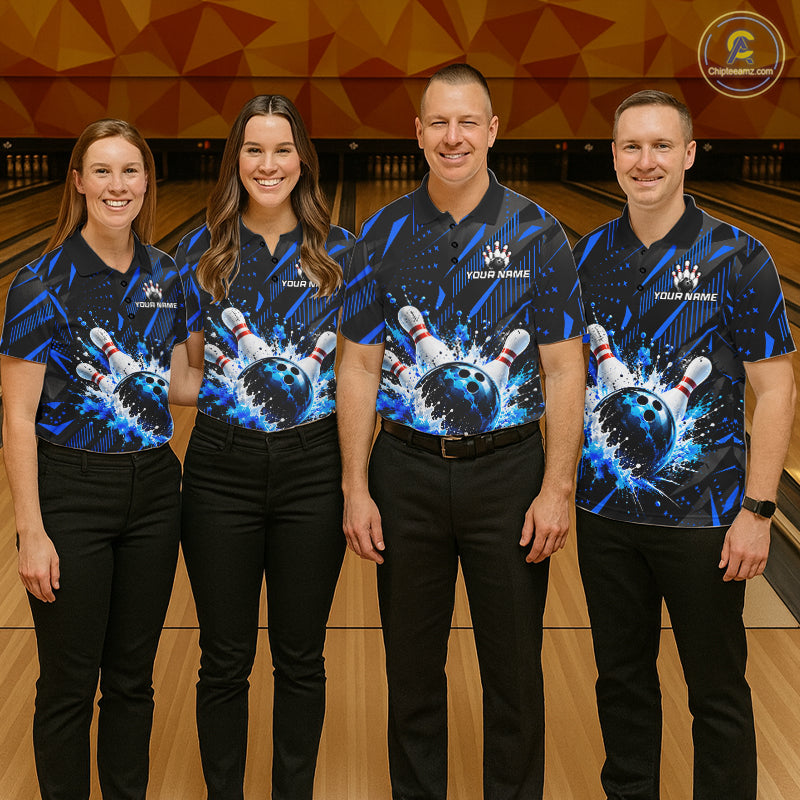Personalized Blue Bowling Shirts Custom Bowling Team Jersey Quarter-Zip Bowling Shirts