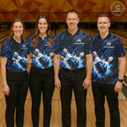 Personalized Blue Bowling Shirts Custom Bowling Team Jersey Quarter-Zip Bowling Shirts