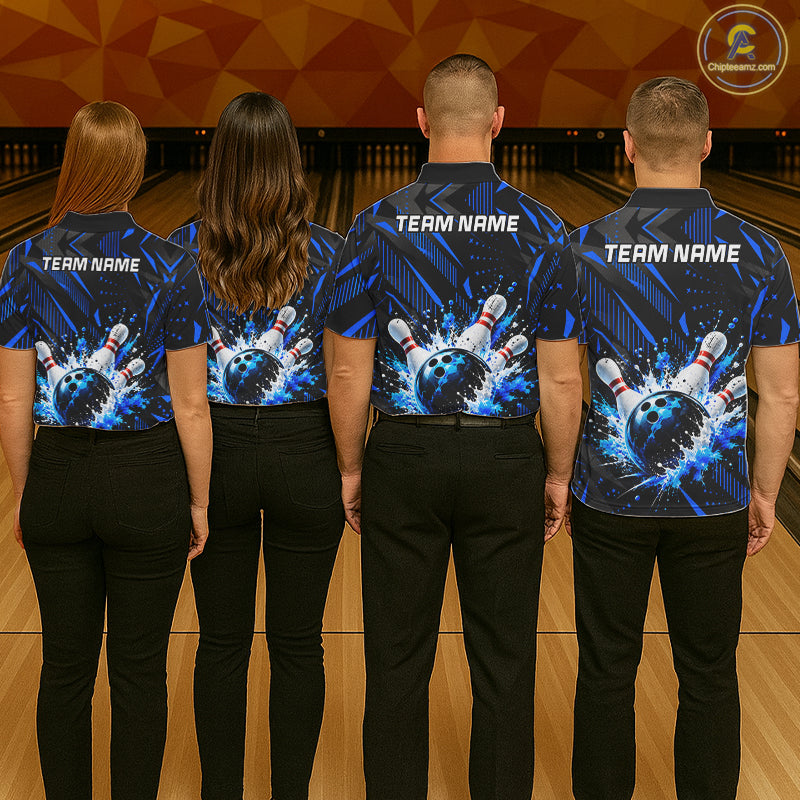 Personalized Blue Bowling Shirts Custom Bowling Team Jersey Quarter-Zip Bowling Shirts