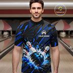 Personalized Blue Bowling Shirts Custom Bowling Team Jersey Quarter-Zip Bowling Shirts