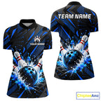 Personalized Blue Bowling Shirts Custom Bowling Team Jersey Quarter-Zip Bowling Shirts