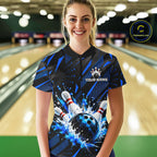 Personalized Blue Bowling Shirts Custom Bowling Team Jersey Quarter-Zip Bowling Shirts