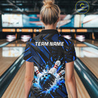 Personalized Blue Bowling Shirts Custom Bowling Team Jersey Quarter-Zip Bowling Shirts