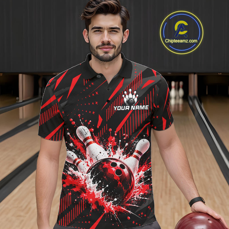 Personalized Red Bowling Shirts Custom Bowling Team Jersey Quarter-Zip Bowling Shirts