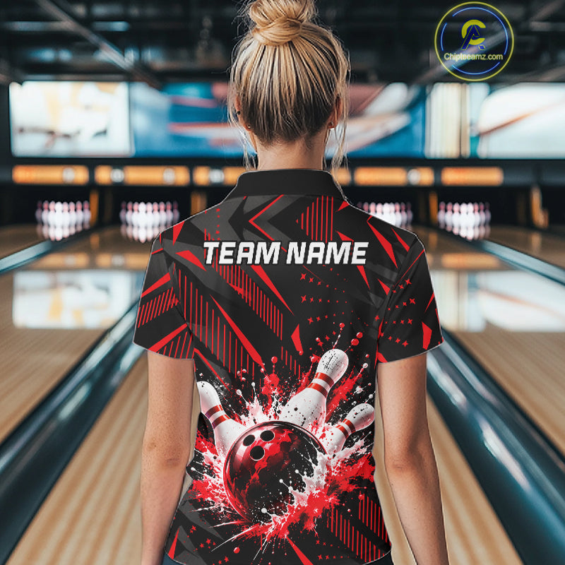 Personalized Red Bowling Shirts Custom Bowling Team Jersey Quarter-Zip Bowling Shirts
