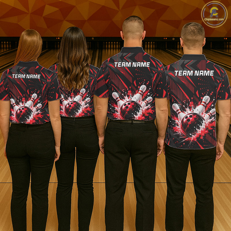 Personalized Red Bowling Shirts Custom Bowling Team Jersey Quarter-Zip Bowling Shirts