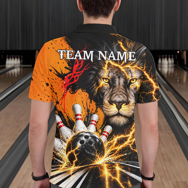 Custom Black And Orange Lion Bowling Polo Quarter Zip Shirts, Lion Team Bowling Jerseys