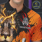 Custom Black And Orange Lion Bowling Polo Quarter Zip Shirts, Lion Team Bowling Jerseys