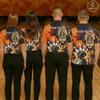Custom Black And Orange Lion Bowling Polo Quarter Zip Shirts, Lion Team Bowling Jerseys