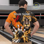 Custom Black And Orange Lion Bowling Polo Quarter Zip Shirts, Lion Team Bowling Jerseys