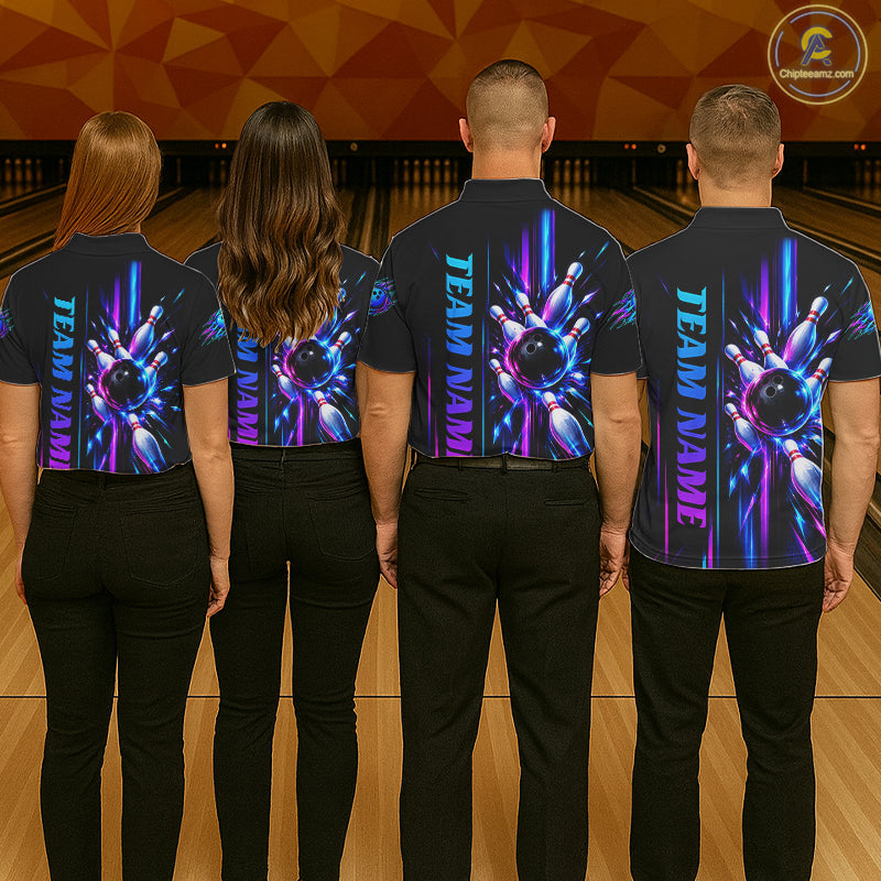 Custom Neon Bowling Polo Quarter Zip Shirt Personalized Team Jersey Bowling League