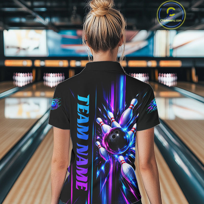 Custom Neon Bowling Polo Quarter Zip Shirt Personalized Team Jersey Bowling League