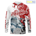 Blue Camo Striped Bass Fishing Hooded Custom Shirts, Striped Bass Team Fishing Jerseys