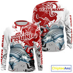 Red Camo Striped Bass Fishing Custom Shirts, Striped Bass Team Fishing Jerseys