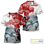 Red Camo Striped Bass Fishing Custom T-Shirts, Striped Bass Team Fishing Jerseys