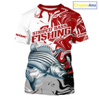 Red Camo Striped Bass Fishing Custom T-Shirts, Striped Bass Team Fishing Jerseys