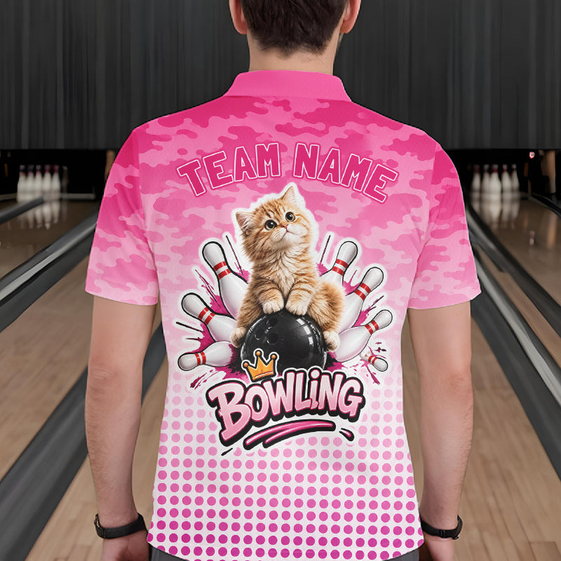 Cute Cat Custom Funny Bowling Polo & 1/4 Zip Shirts, Cat Bowling Team Outfits