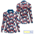 Custom Red Blue Tropical Golf Ball Pattern Polo Golf Shirts, Golf Gifts For Team