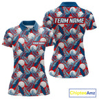 Custom Red Blue Tropical Golf Ball Pattern Polo Golf Shirts, Golf Gifts For Team