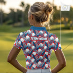 Custom Red Blue Tropical Golf Ball Pattern Polo Golf Shirts, Golf Gifts For Team