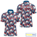 Custom Red Blue Tropical Golf Ball Pattern Polo Golf Shirts, Golf Gifts For Team