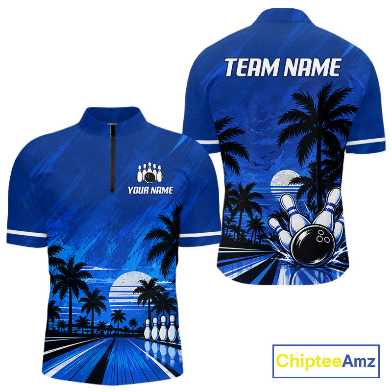 Custom Bowling Jersey Polo & 1/4 Zip Custom Tropical Sublimated Bowling Shirt