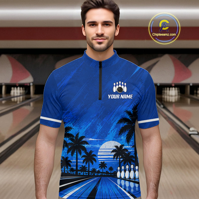 Custom Bowling Jersey Polo & 1/4 Zip Custom Tropical Sublimated Bowling Shirt