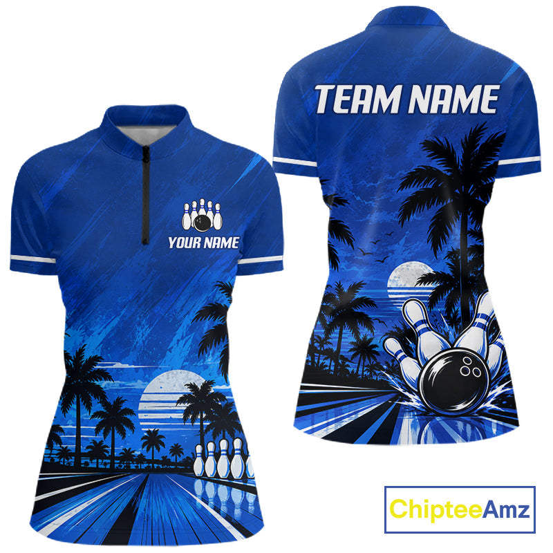 Custom Bowling Jersey Polo & 1/4 Zip Custom Tropical Sublimated Bowling Shirt