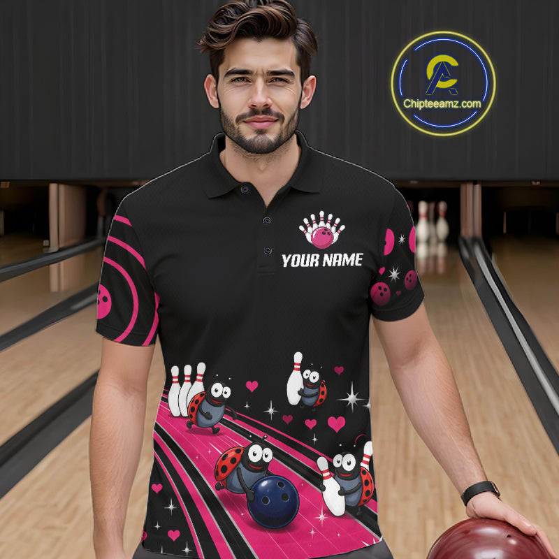 Custom Pink Funny Ladybug Bowling Team Shirts Bowling Jersey Polo & 1/4 Zip